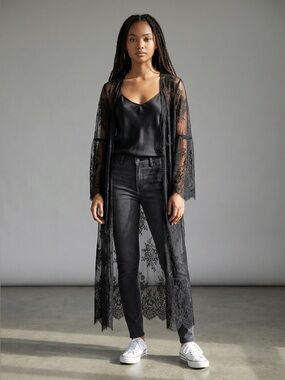 Black Lace Kimono XL Beach Swimsuit Coverup Witchy Goth Emo Dark Romantic Boho